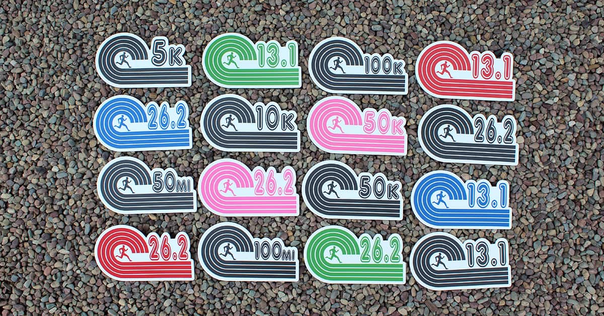 Running Bumper Stickers | 5K to 100 Miles | Sunrise Running Company