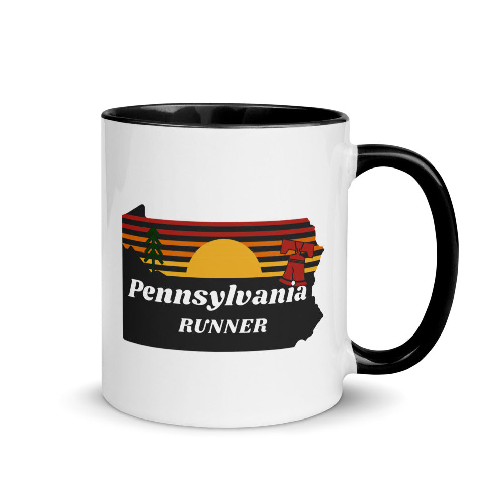 Pennsylvania running mug with black handle and inside rim