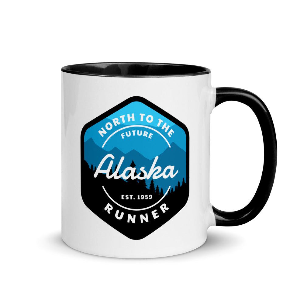 Alaska running mug with black handle and inside rim