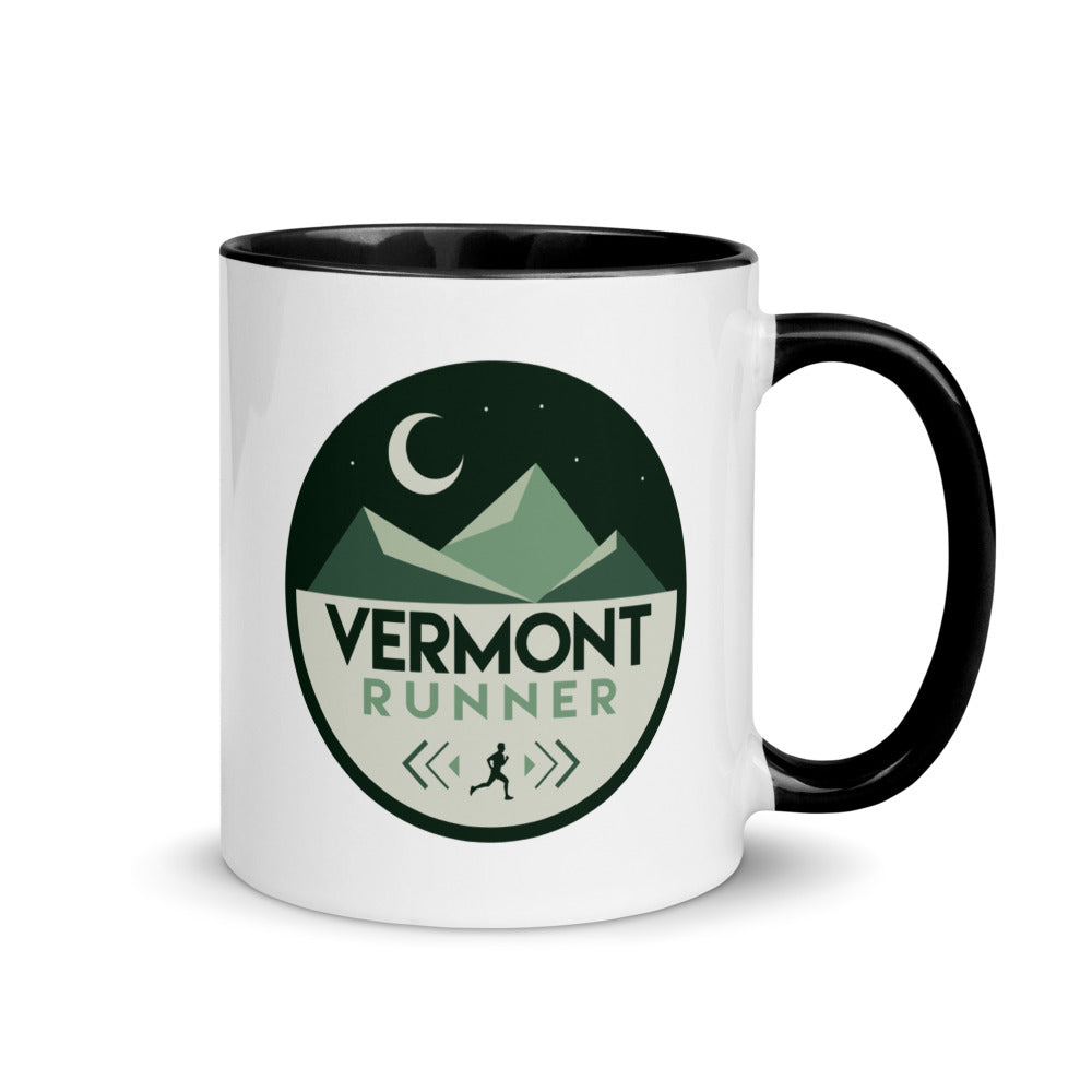 Vermont running mug with black handle and inside rim