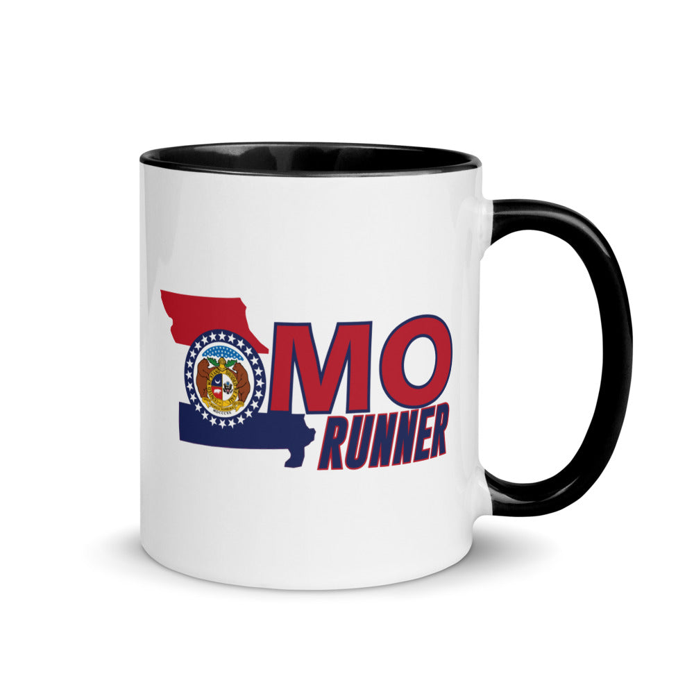 Missouri running mug with black handle and inside rim
