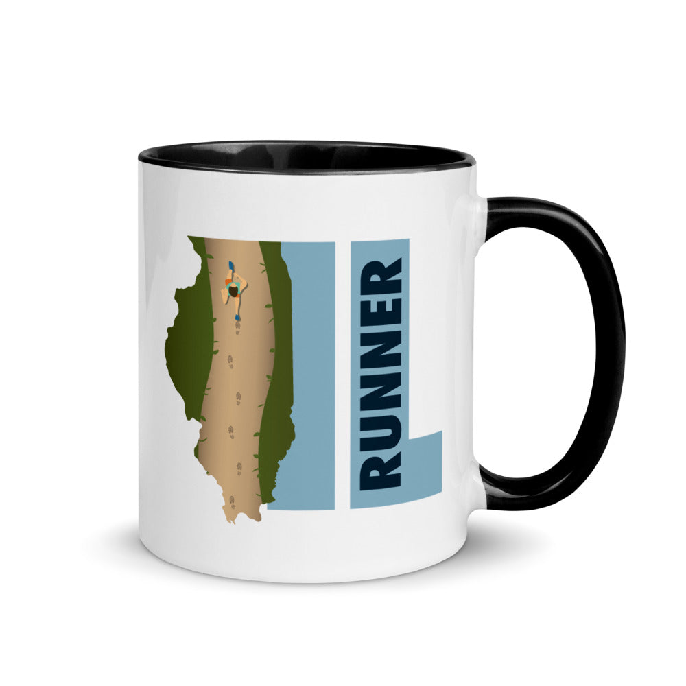 Illinois running mug with black handle and inside rim