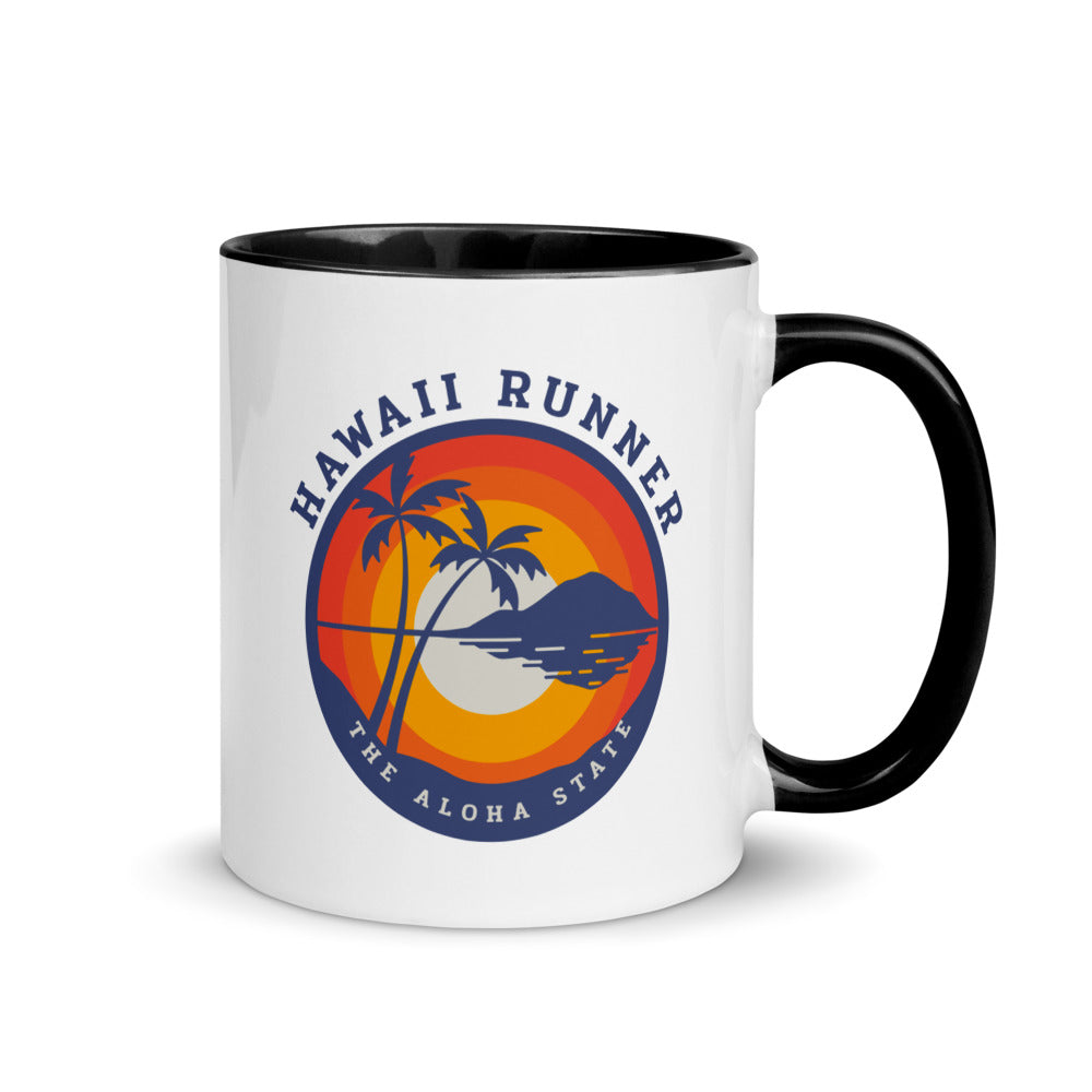 Hawaii running mug with black handle and inside rim