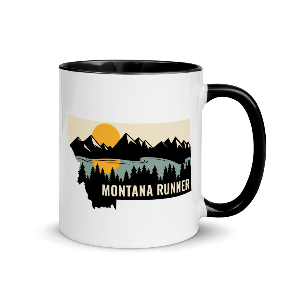 Montana running mug with black handle and inside rim