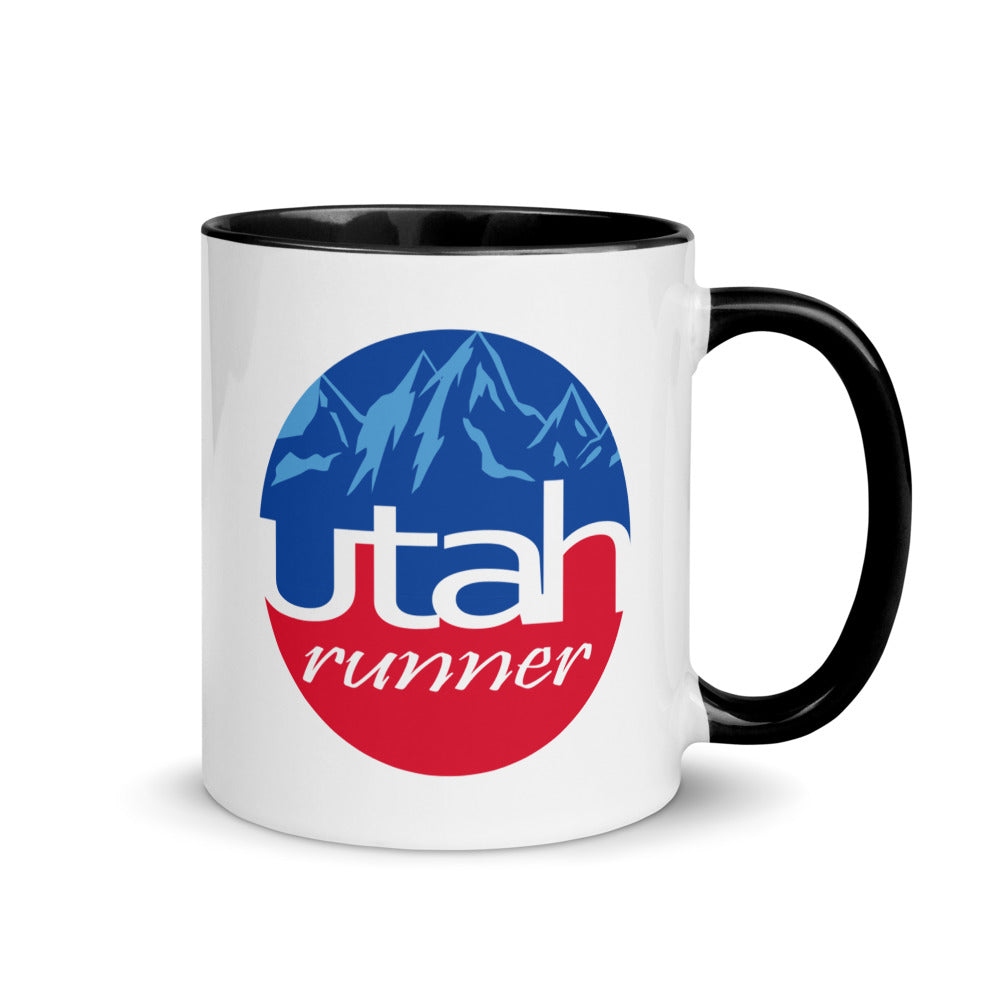 Utah running mug with black handle and inside rim