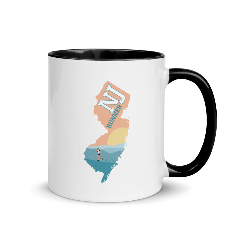 New Jersey running mug with black handle and inside rim
