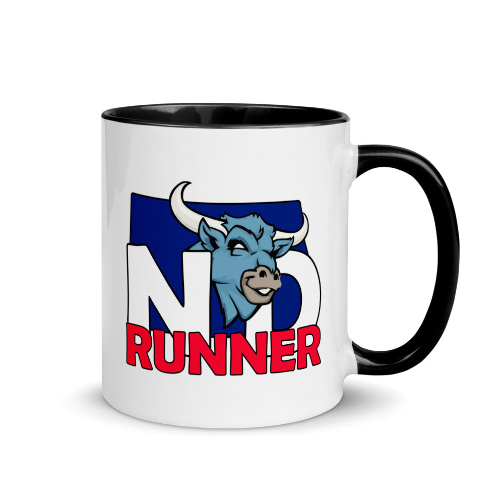 North Dakota running mug with black handle and inside rim