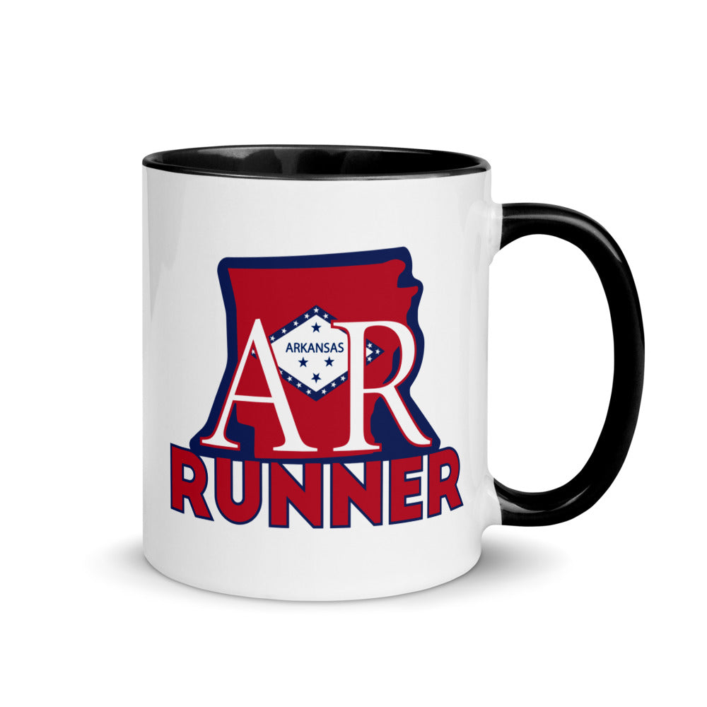 Arkansas running mug with black handle and inside rim