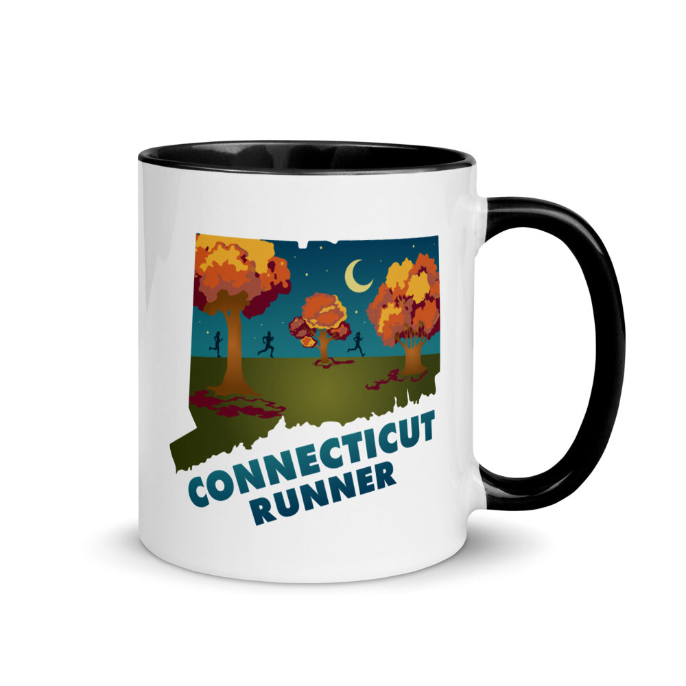Connecticut running mug with black handle and inside rim