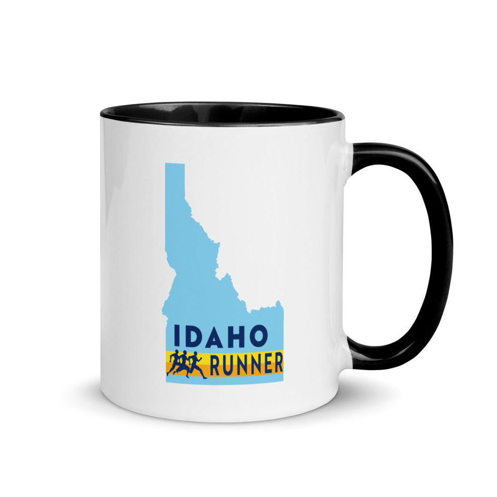 Idaho running mug with black handle and inside rim