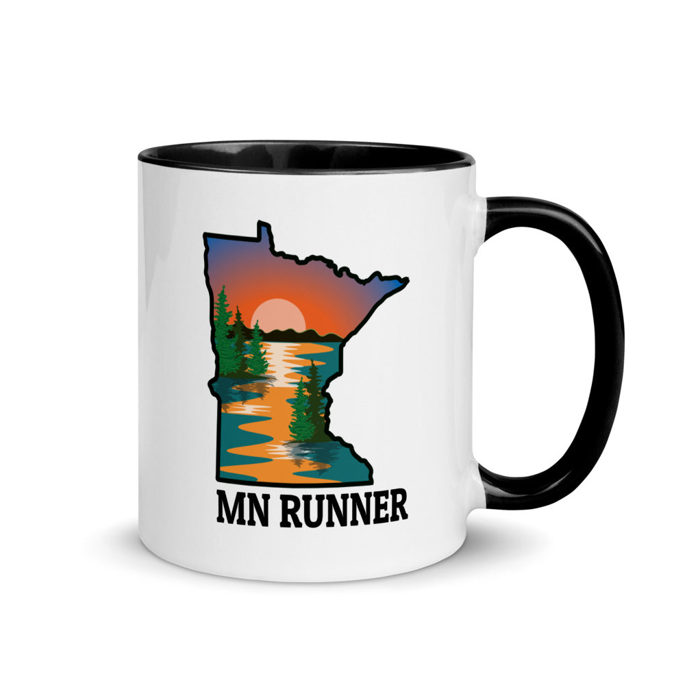 Minnesota running mug with black handle and inside rim