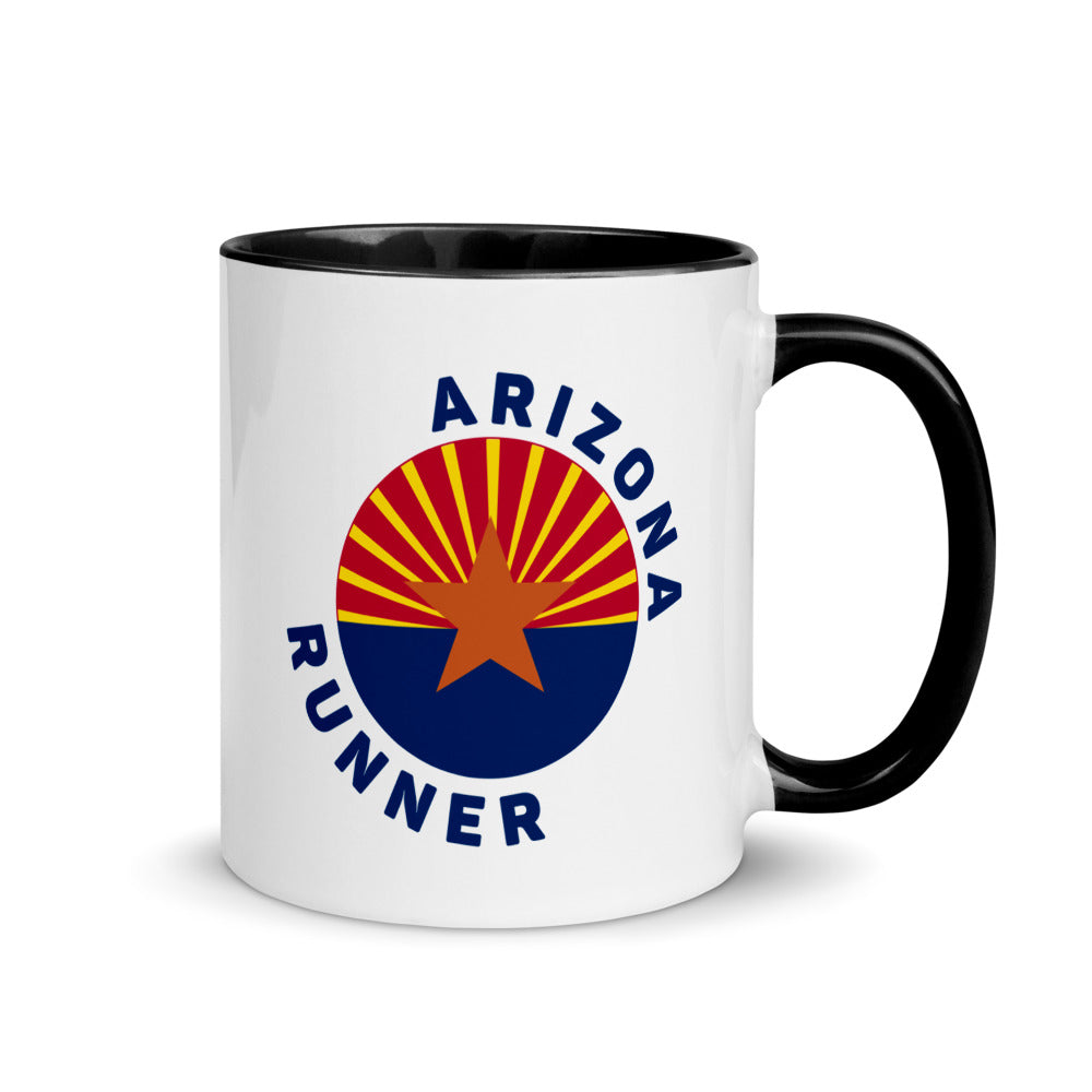 Arizaon running mug with black handle and inside rim