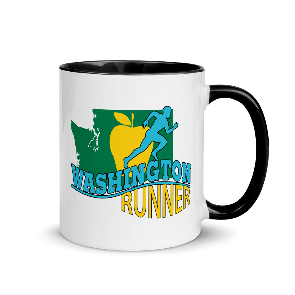 Washington running mug with black handle and inside rim