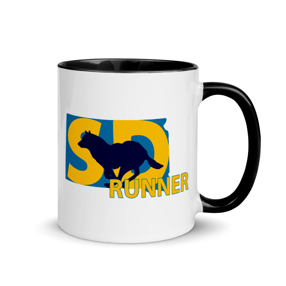 South Dakota running mug with black handle and inside rim