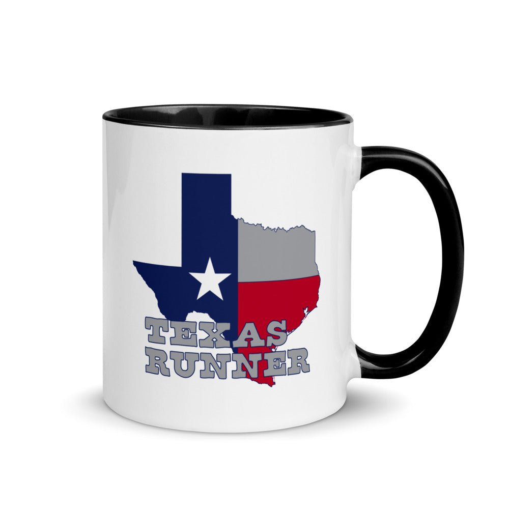 Texas running mug with black handle and inside rim