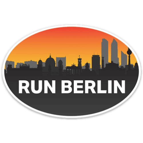 Logo with silhouette of Berlin skyline and 'RUN BERLIN' text against an orange sky.