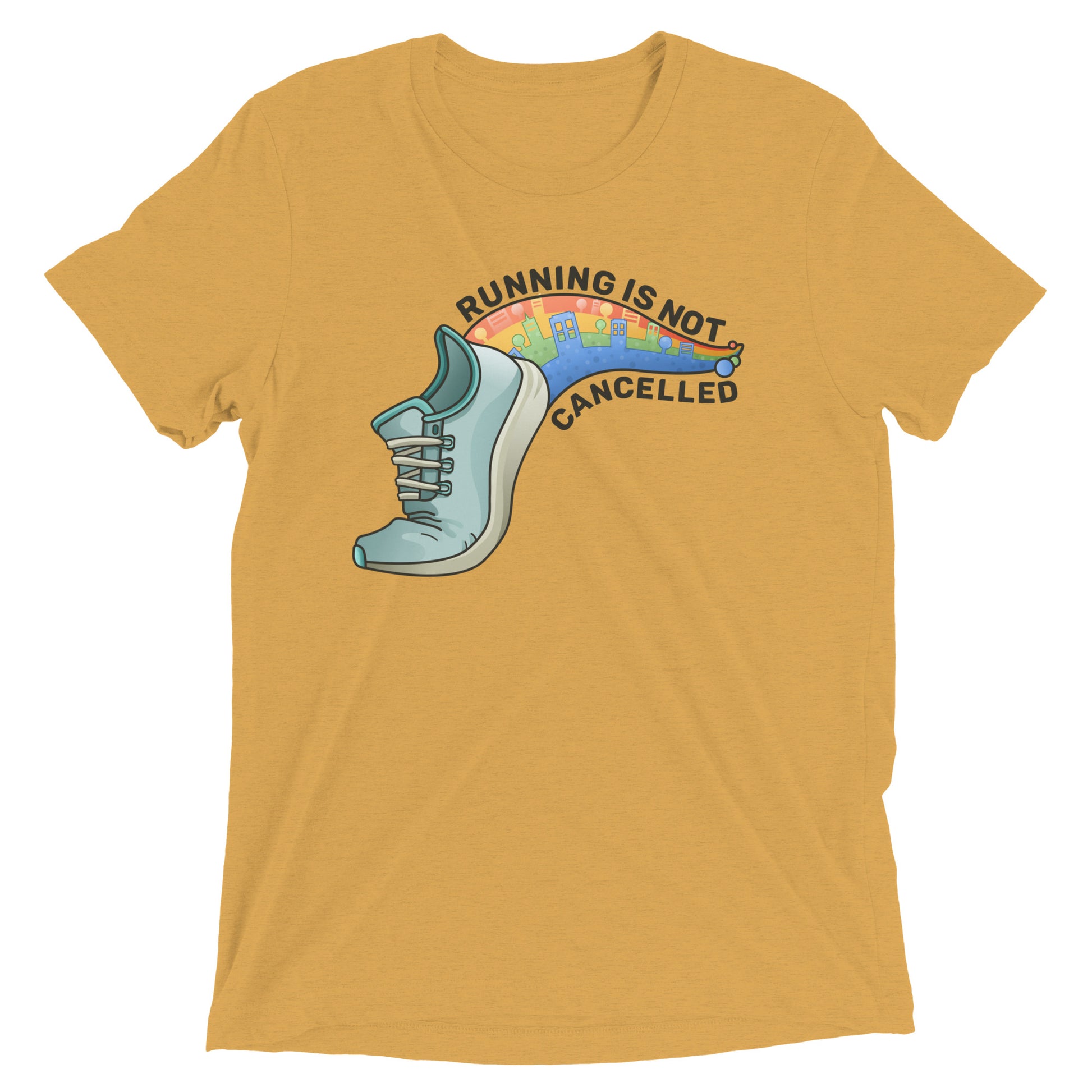 running is not cancelled t-shirt - mustard