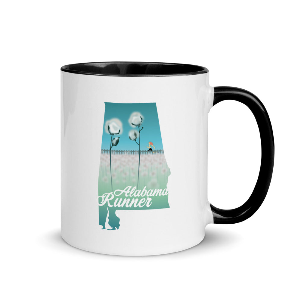 Alabama running mug with black handle and inside rim