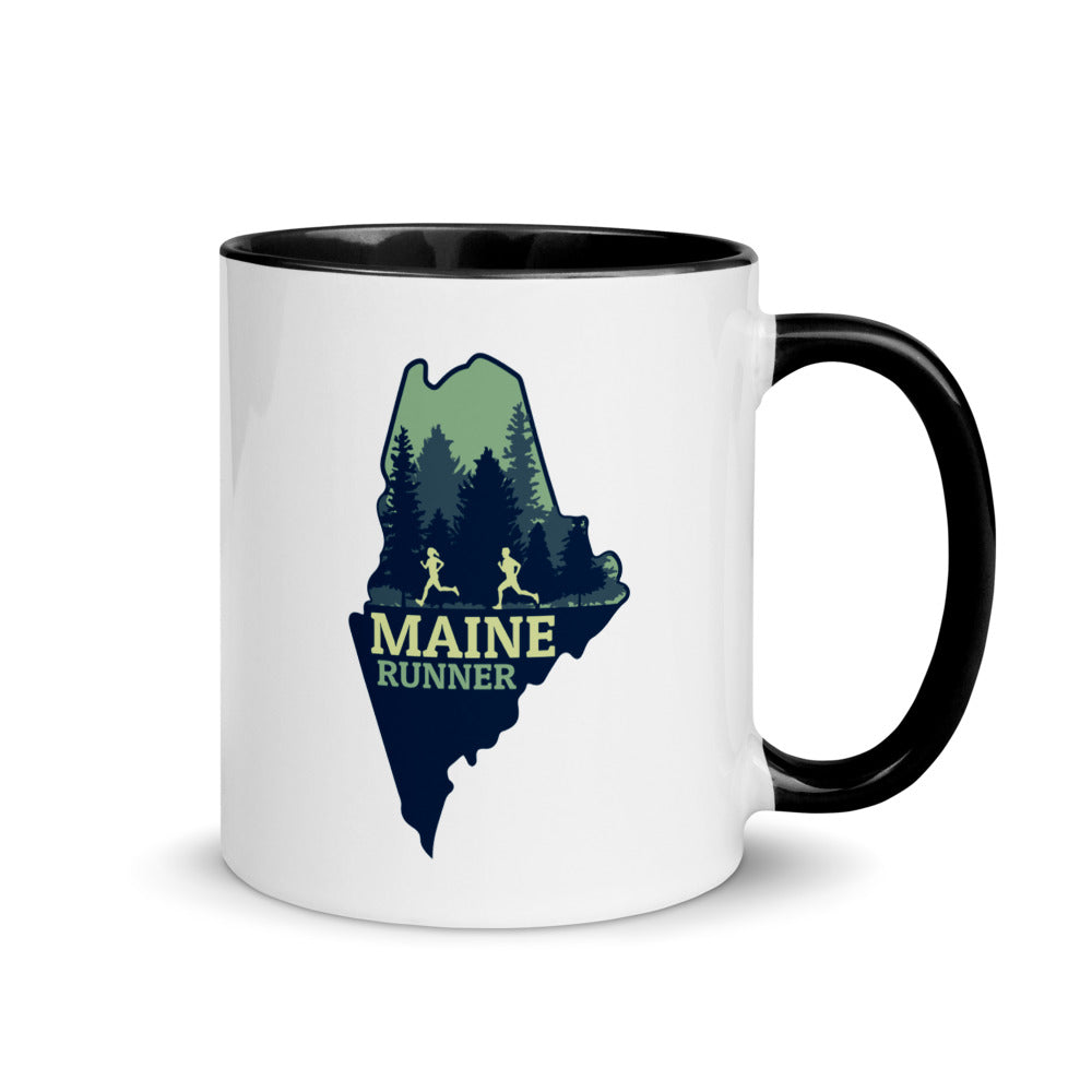 Maine running mug with black handle and inside rim