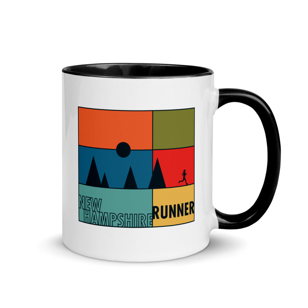 New Hampshire running mug with black handle and inside rim