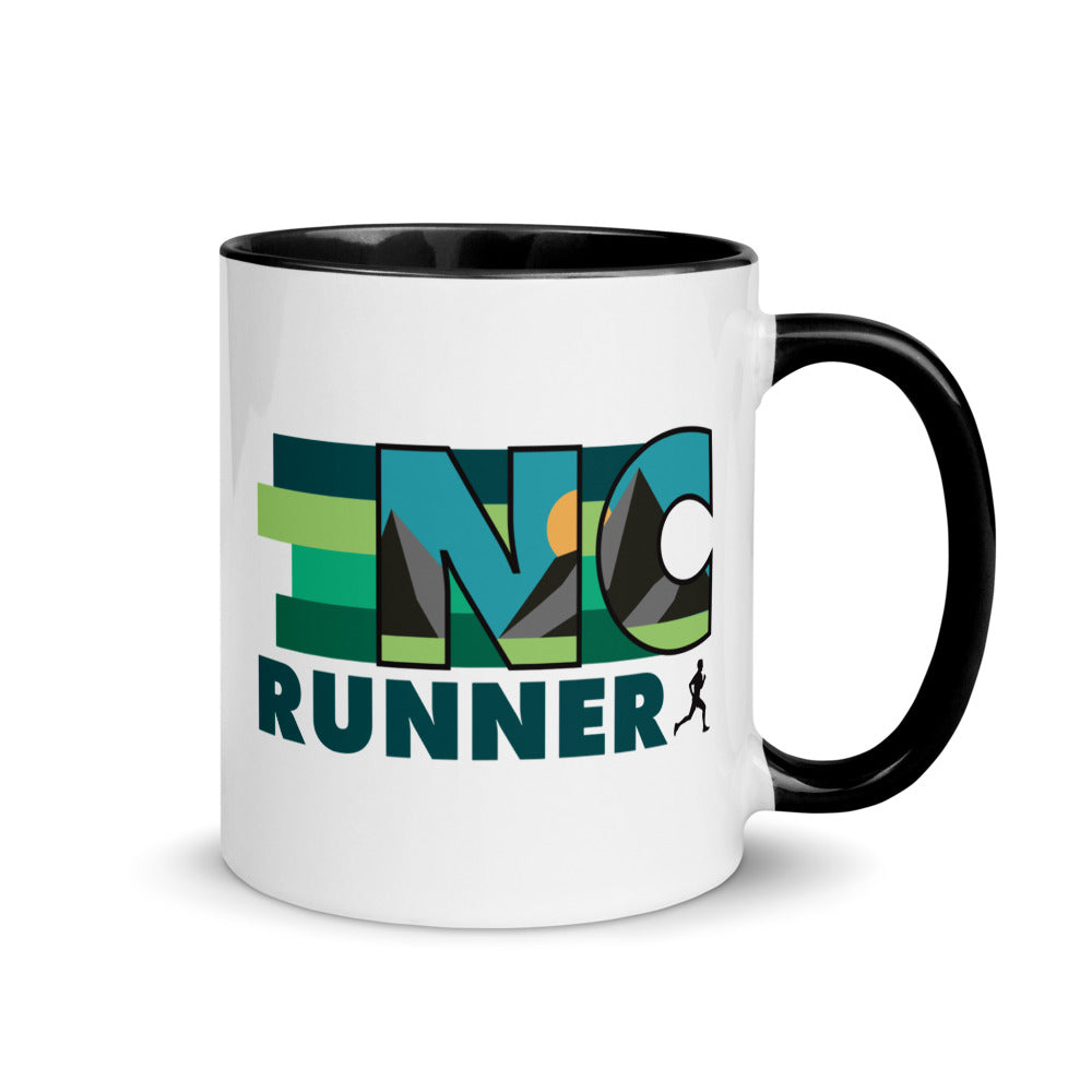 North Carolina running mug with black handle and inside rim