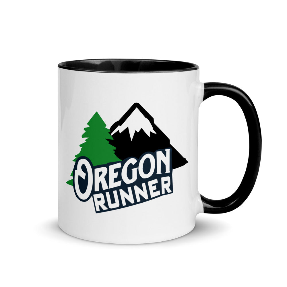 Oregon running mug with black handle and inside rim