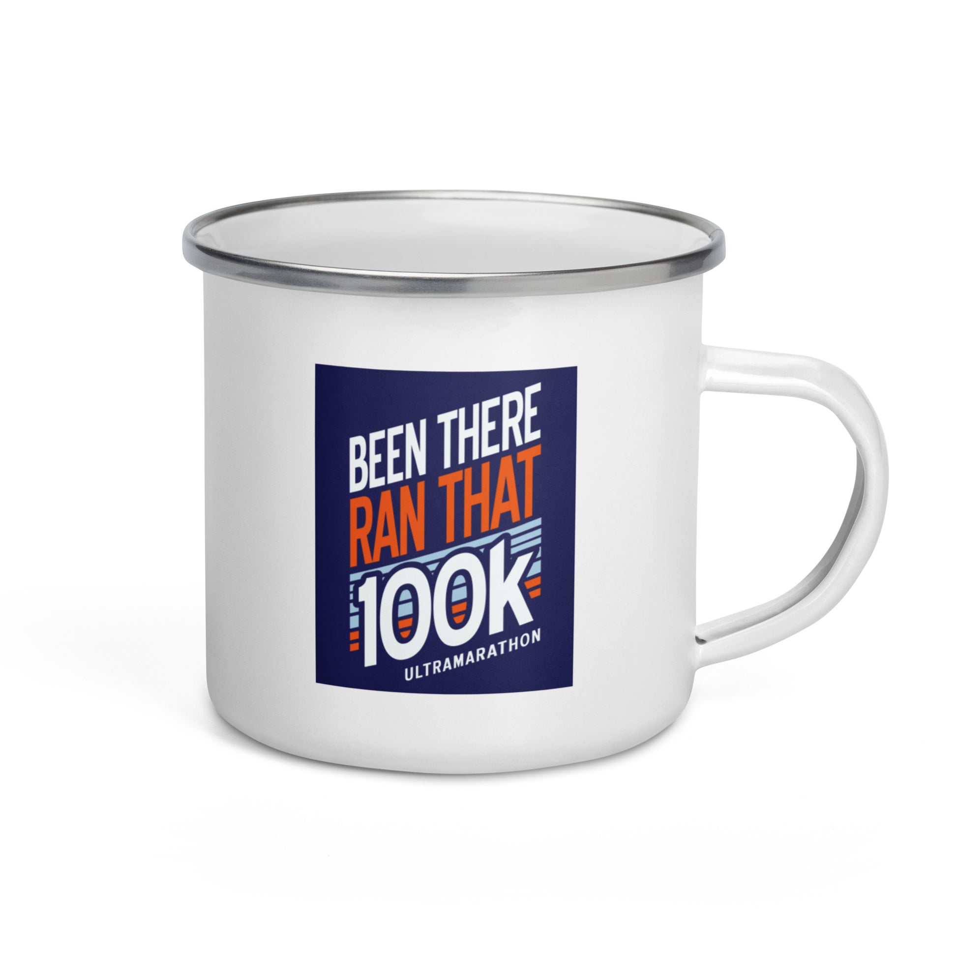 been there ran that 100k enamel mug with blue design