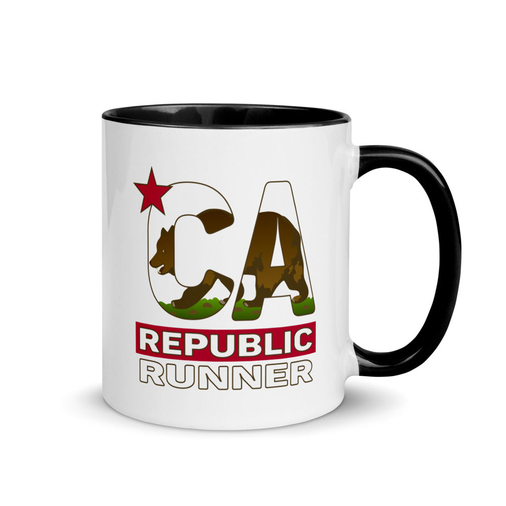 California running mug with black handle and inside rim