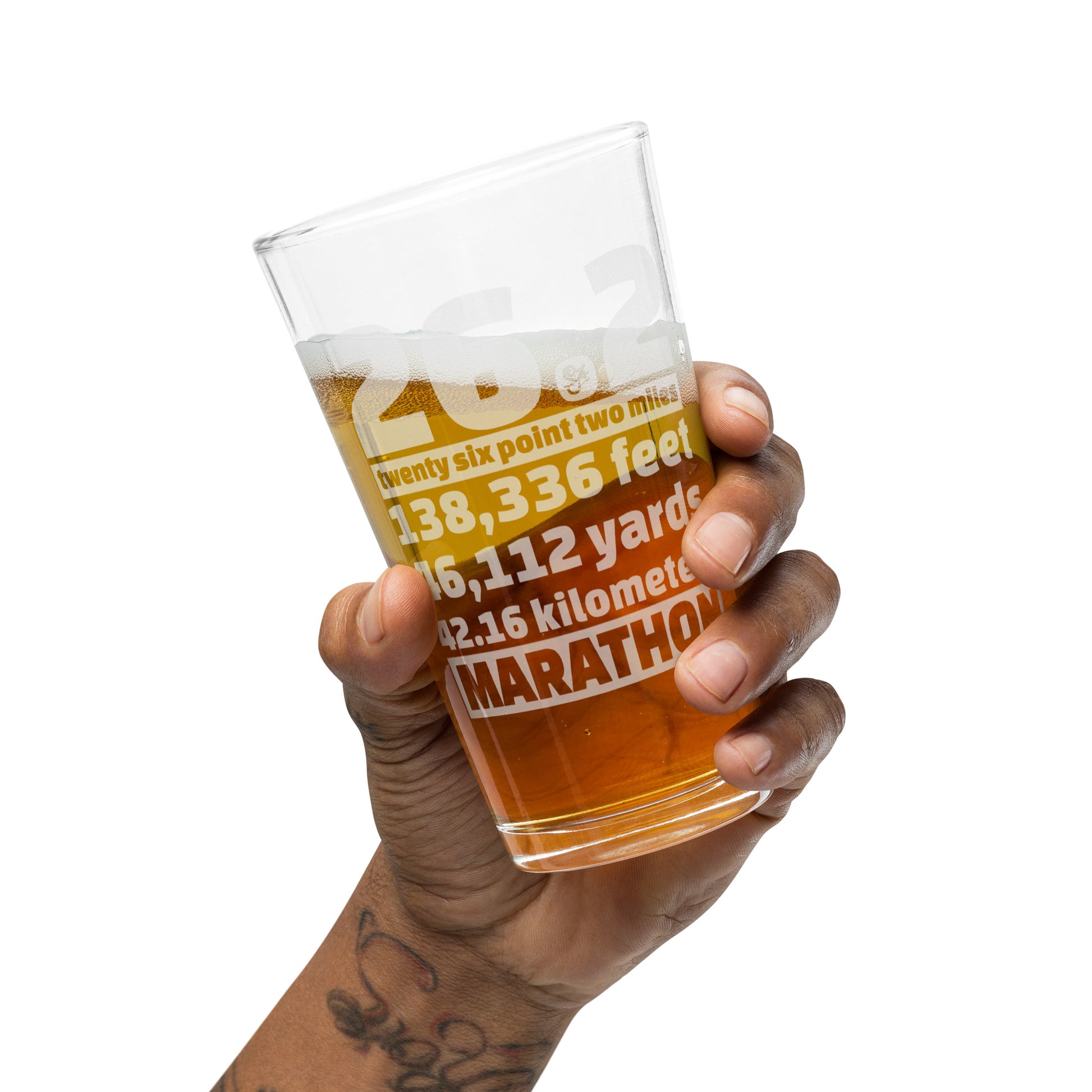 26.2 Marathon Measures pint glass - product mockup
