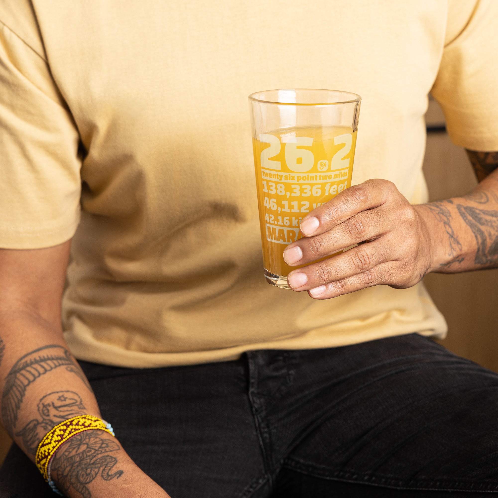 26.2 Marathon Measures pint glass - product mockup